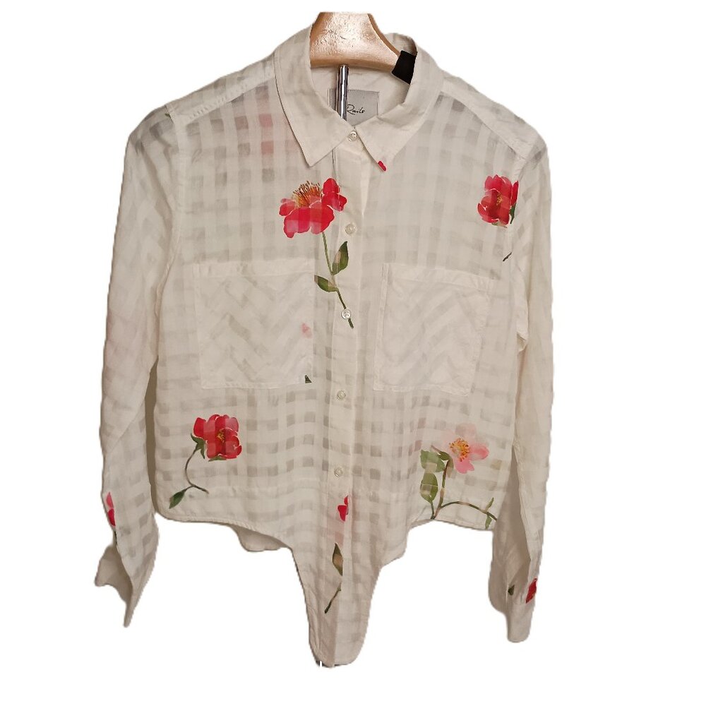 Rails Women’s Kelsey Floral Powder Check Blouse with Front Tie Size S Small